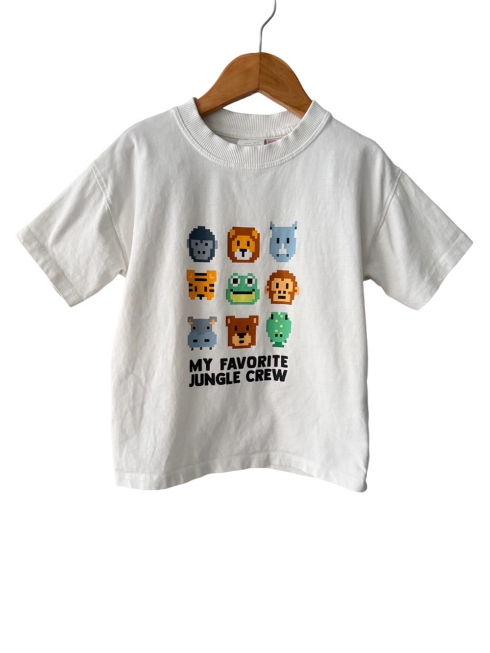 Zara White Tee with Colorful Pixel Jungle Animals